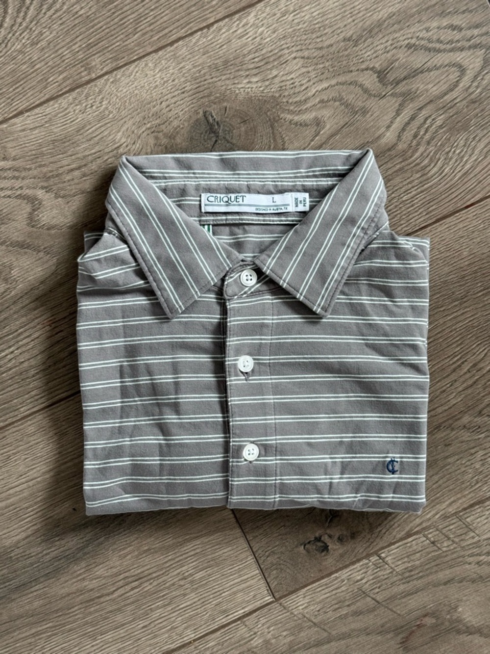 Criquet Men’s Slim Fit Top-Shelf Range Polo Pima Cotton Gray Stripe Shirt Large